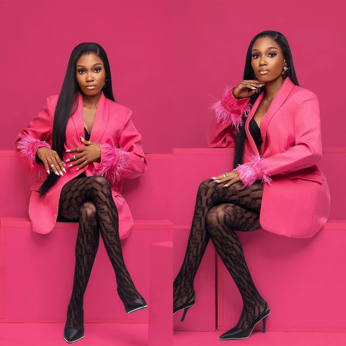 

Fashion Blazer For Women Jackets Autumn Winter Feather Office Ladies Long Coats Elegant Suit Outerwear One Piece