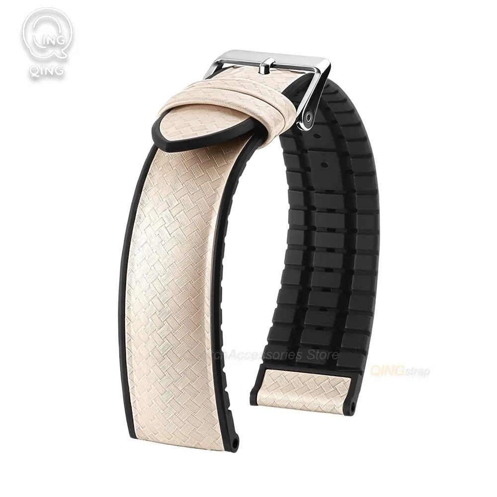 Premium 20mm Two-Tone Carbon Fiber Silicone Watch Strap - Sporty & Waterproof Replacement Band