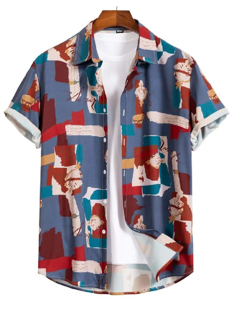 Summer men's short sleeved shirt T-shirt with retro print