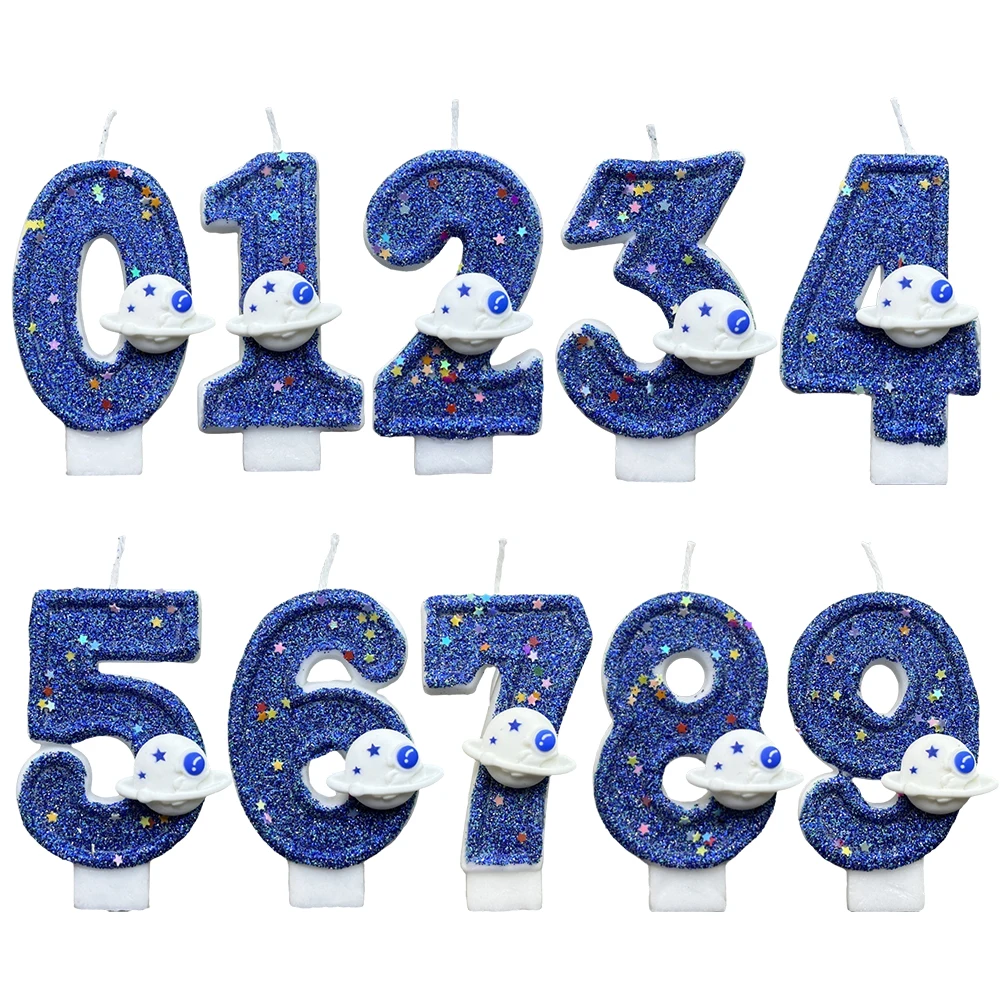 Numbers 0-9 Birthday Candle Spaceship Cake Decoration Candles for Party Commemoration Day Table Home Room Decor Accessories