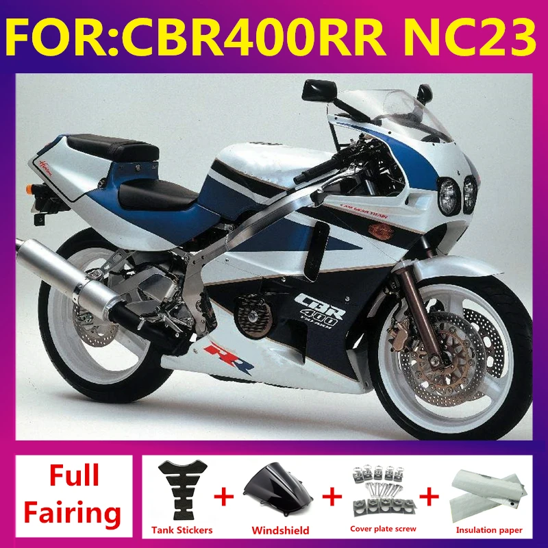 

Motorcycle full fairings Bodywork kit Fit For CBR400RR NC23 1988 - 1989 Fairing Kits CBR400 NC 23 CBR 400 RR Set blue white