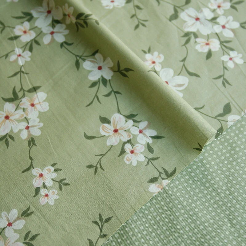 160x50cm 4월 녹색 꽃 능직 코튼 봉제 직물, 고대 의류 드레스 의류 DIY 천