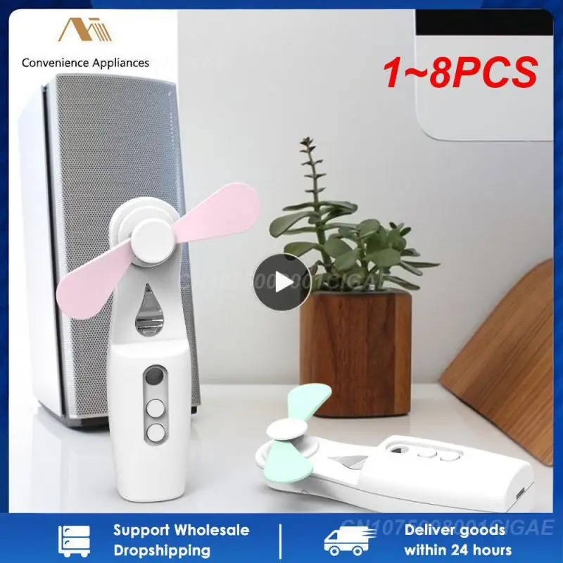 

1~8PCS Mini Fan 2 IN 1 Rechargeable Water Meter Spray Air Cooler Small Hand-held Fan With Power Bank Function 2-gears Cooling