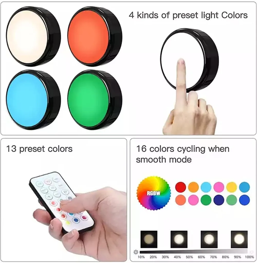 LED Puck Lights Dimmable RGBW 13 Colors Kitchen Hallway Closet Cabinet Lights Touch Sensor Decor Night Lamp Remote Control led night light led cabinet light under cabinet light cabinet lights led cabinet lights