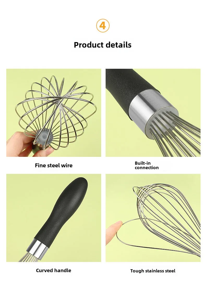 Description Picture 6 of itemCross-border 10-inch stainless steel egg beater 12-inch manual mixer cream beater cake cream whisk baking,