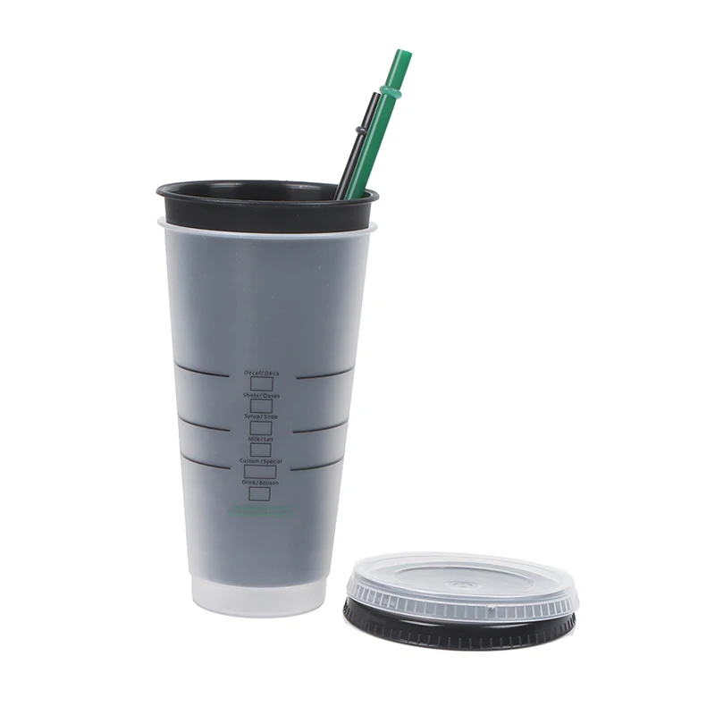 Drink Change Color Straw Mugs With Lid Plastic Tumbler Matte Coffe Bottle  Cup