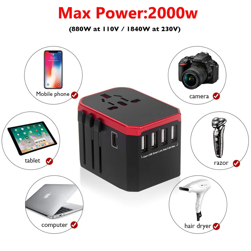 US/UK/AU/EU Multiple Plug Converter Universal Travel Adapter Smart Safe Energize System USB Type C Charger iPhone iPad Samsung