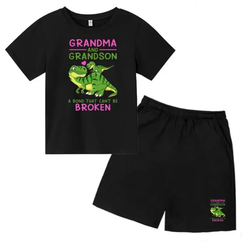 thumbnail image 1 of 2024 Nuevo traje de camiseta con estampado de grafiti para niños, diseño de dinosaurio, camiseta estampada + pantalones cortos, 2 piezas, conjunto de moda para niños y niñas, 1 of 5