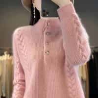 Pull en cachemire tricoté à col mi-haut pour femme, 100% laine, ample, mode coréenne, haut de luxe, nouvelle collection automne/hiver 2023 1