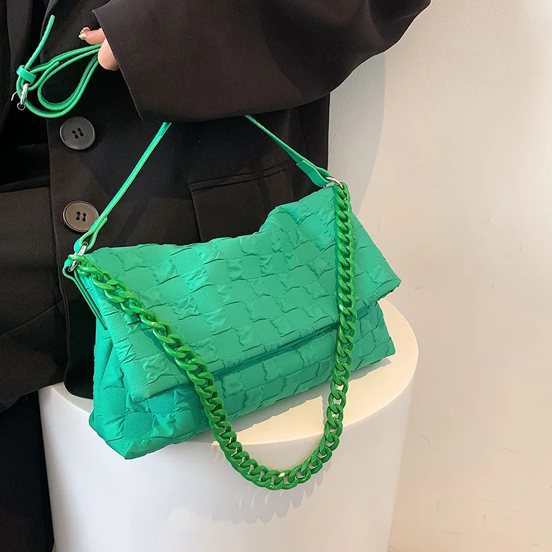 

Chain Luxury Designer Handbags Purse Branded Big Women Bags For Women 2022 Trend Soft Folds Shoulder Bag Green Spring