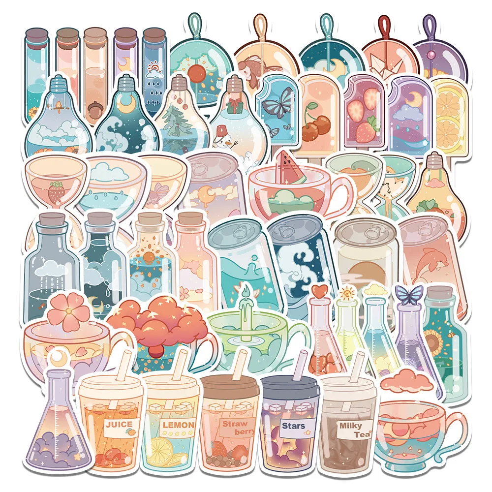 

50pcs Kawaii Milk Tea Drink Cup Movable Waterproof Sticker Cute Decorative Materials For Laptop Mobile Phone Skateboard Bicycle