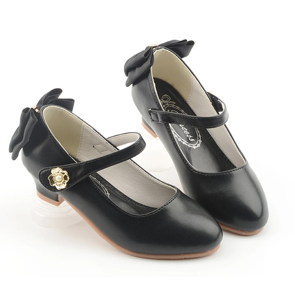 Formal Occasion Children's Black White Pink High Heels Luxury Leather Shoes Pageant Girls Wedding Bridesmaid Elegant Party Shoe 3