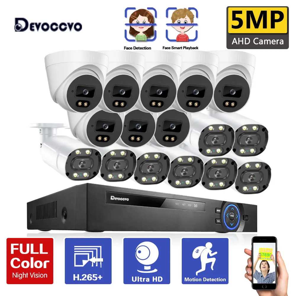Kit telecamere di videosorveglianza da 5mp 16ch Outdoor Full Color Night Vision CCTV DVR sistema di telecamere di sicurezza domestica Kit DVR a 16 canali