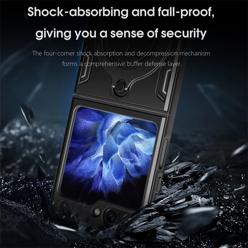 

Magnetic Wireless Charging All-inclusive Phone Case For Samsung Galaxy Z Flip5 Stylish Hidden Bracket Metal Fall Protection Case