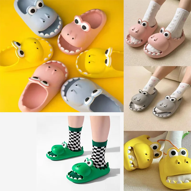 Dinosaur Children's Slippers Summer Boy Girls Fashion Thick Bottom Non-slip Shoes Indoor Home Cartoon Parent-child Sandals Women