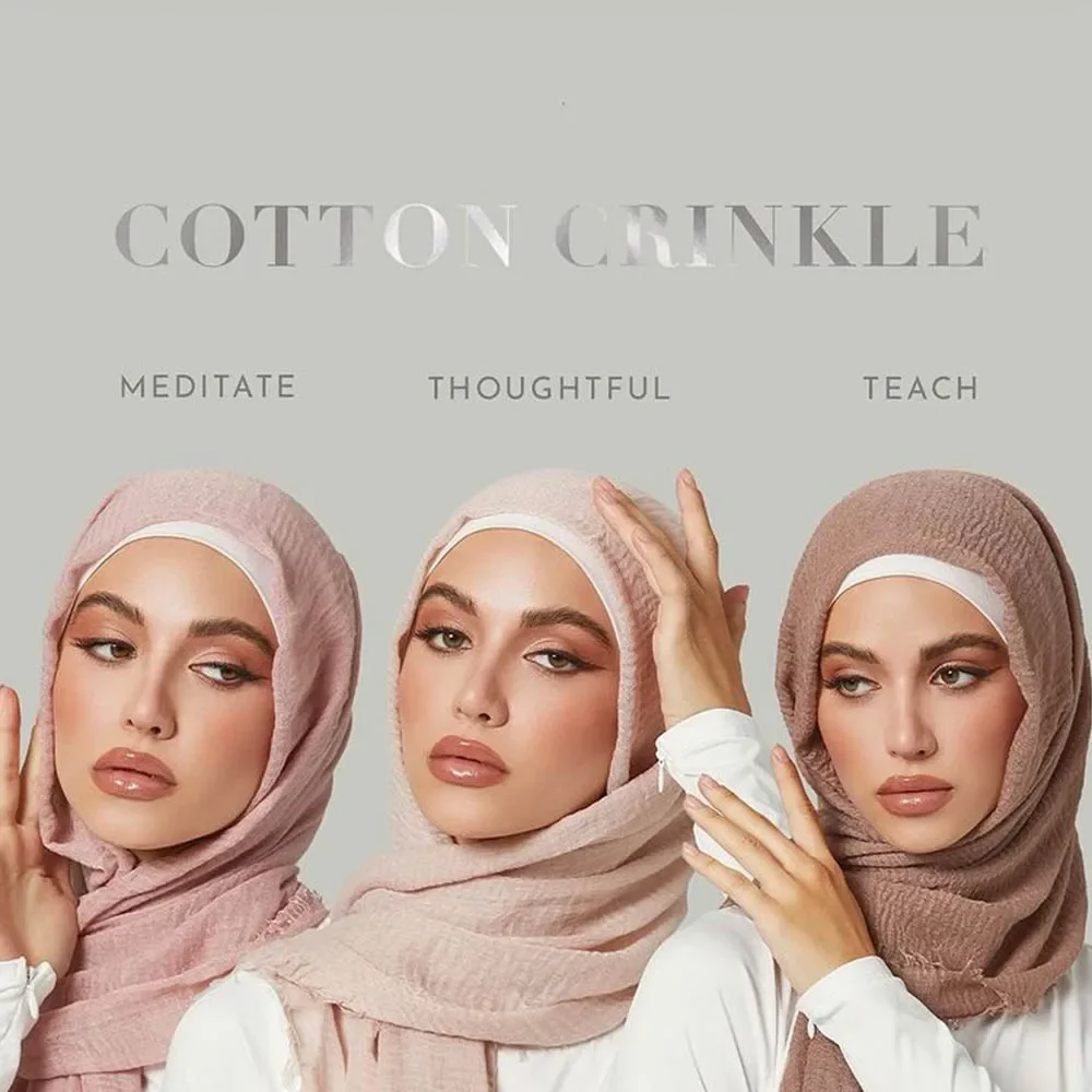 Muslim Women Crinkle Hijab Soft Cotton Scarf Hijabs Head femme musulman Turban Shawls Wraps Islamic Headscarf 180X90CM cotton head wrap plain hijab scarf