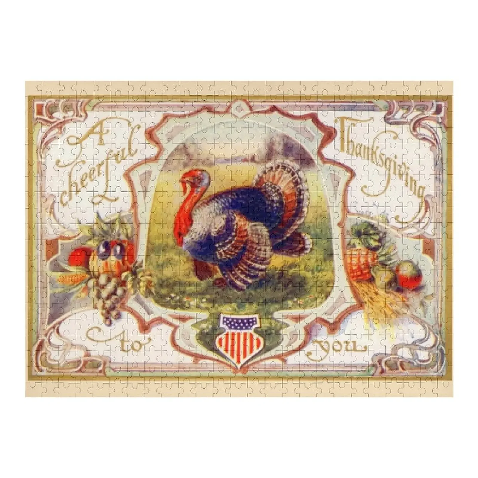 

Vintage Happy Thanksgiving Turkey Jigsaw Puzzle Custom Wooden Name Woodens For Adults Puzzle