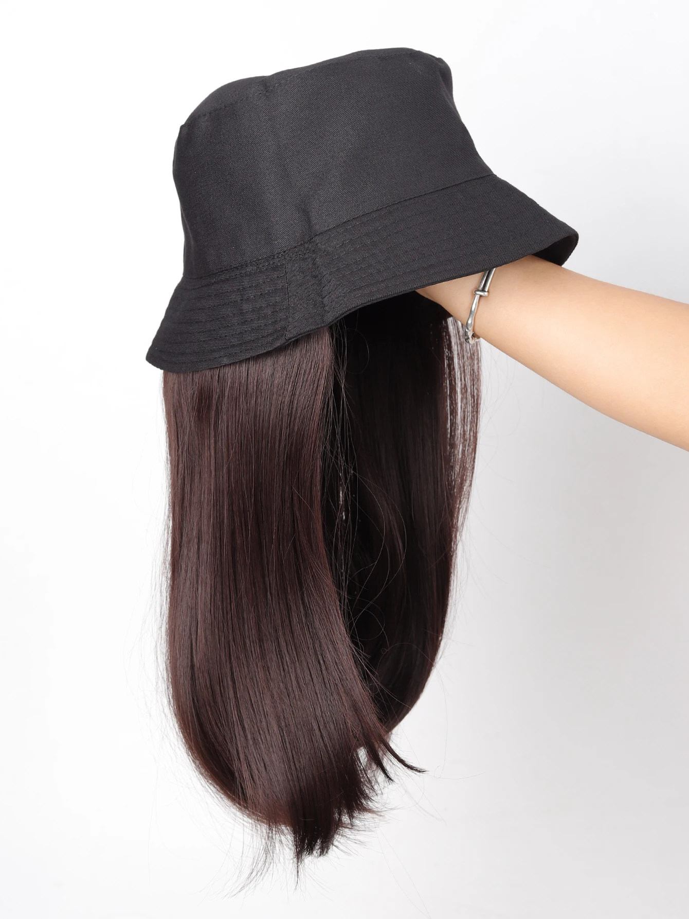 Synthetic 12inch Fisherman Hat Wig Black Hat Wigs Cap With Hair Naturally Connect Short Hair Baseball Cap Adjustable Breathable