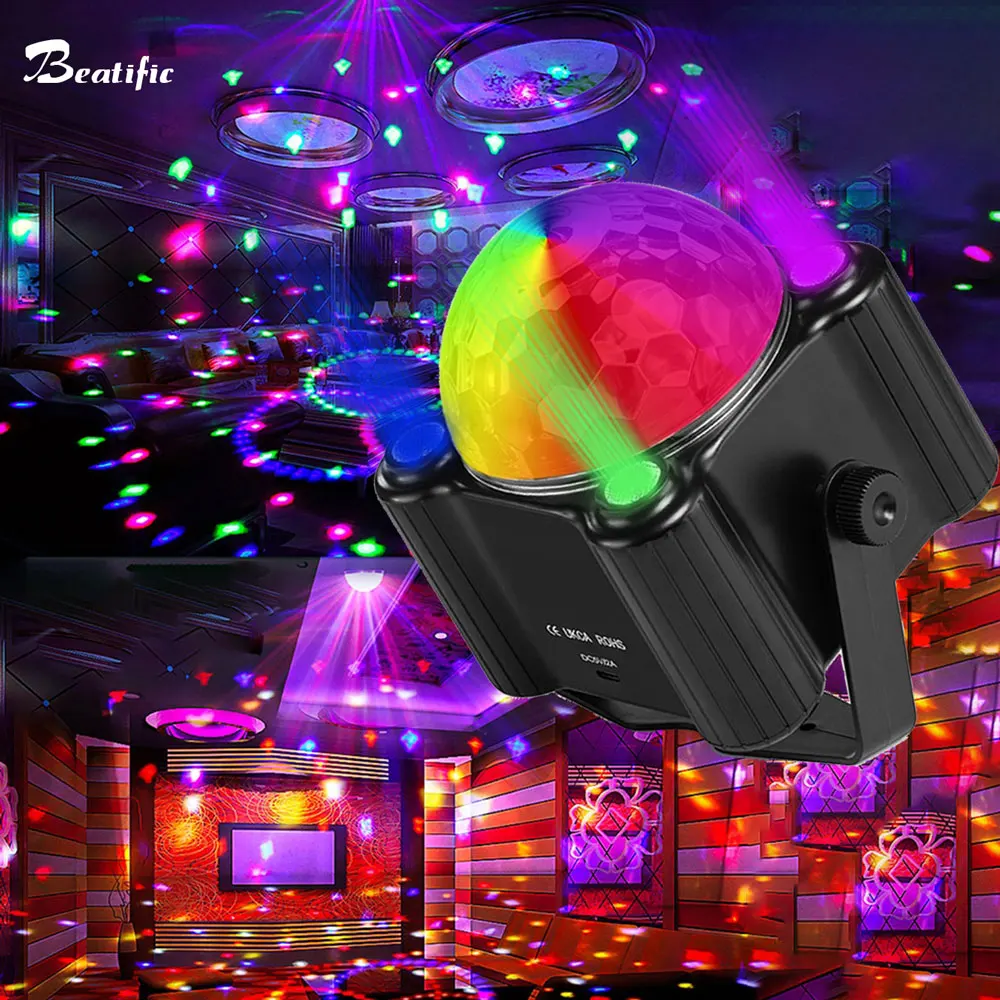 

Rotating Magic Disco Ball Led Par Strobe Light Party Black UV Light Night Club Karaoke Game Voice-activated 3in1 Stage Lights