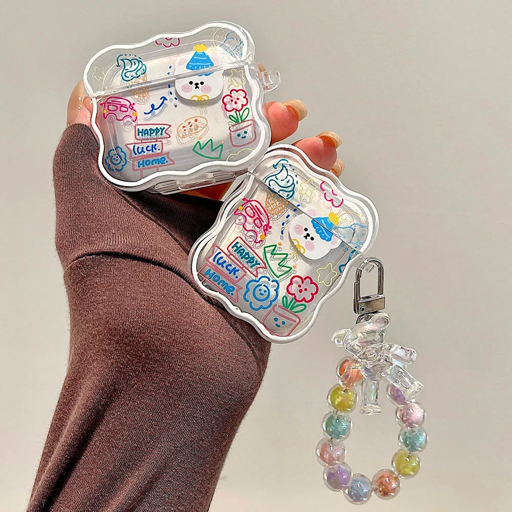 Colorful Graffiti Bracelet Cover For Apple Airpods 2 3 Soft Cute Bear Sun Flower Earphone Protector Case for Airpods Pro AirPod