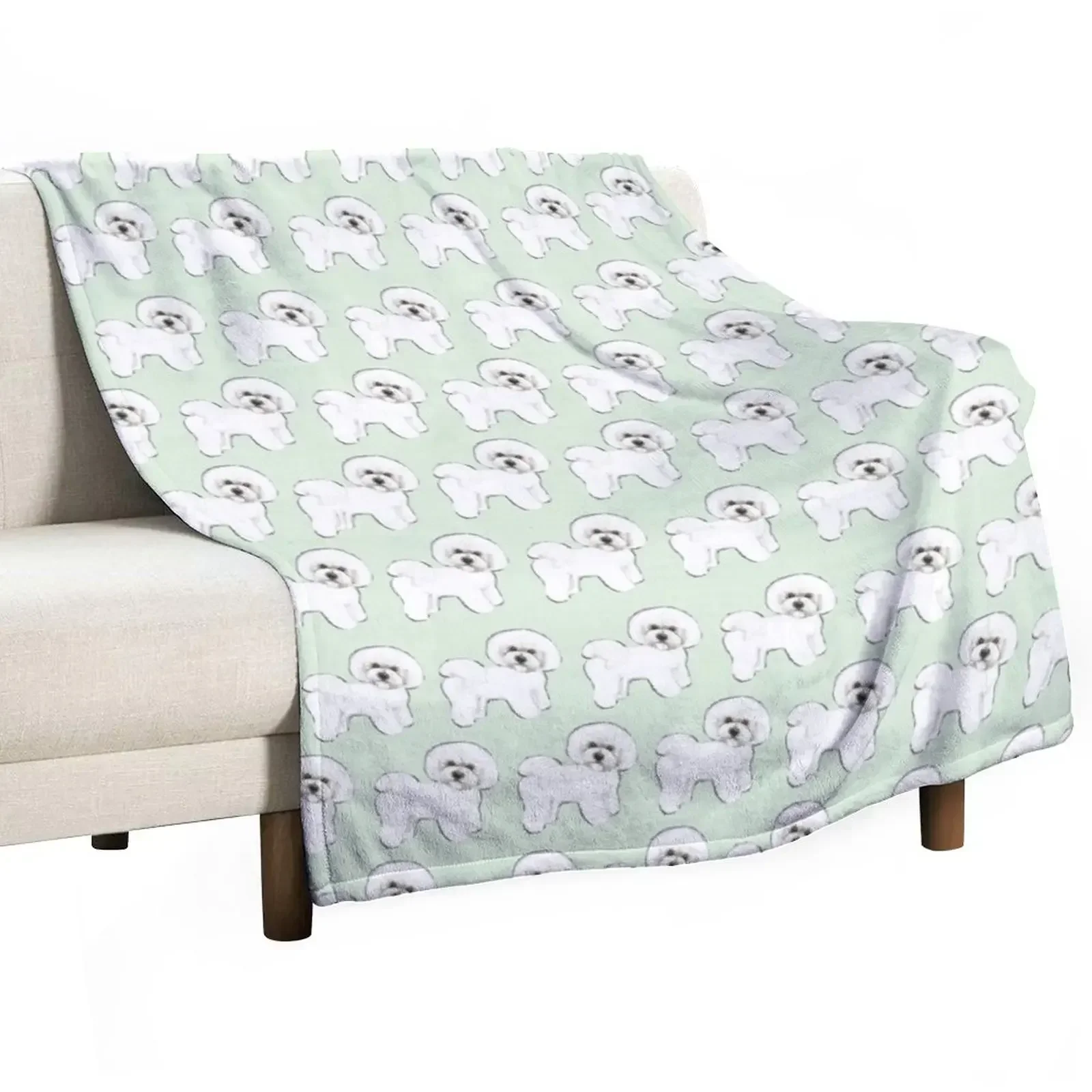 

Bichon Frise dogs on mint Throw Blanket Baby Luxury Throw Multi-Purpose Blankets