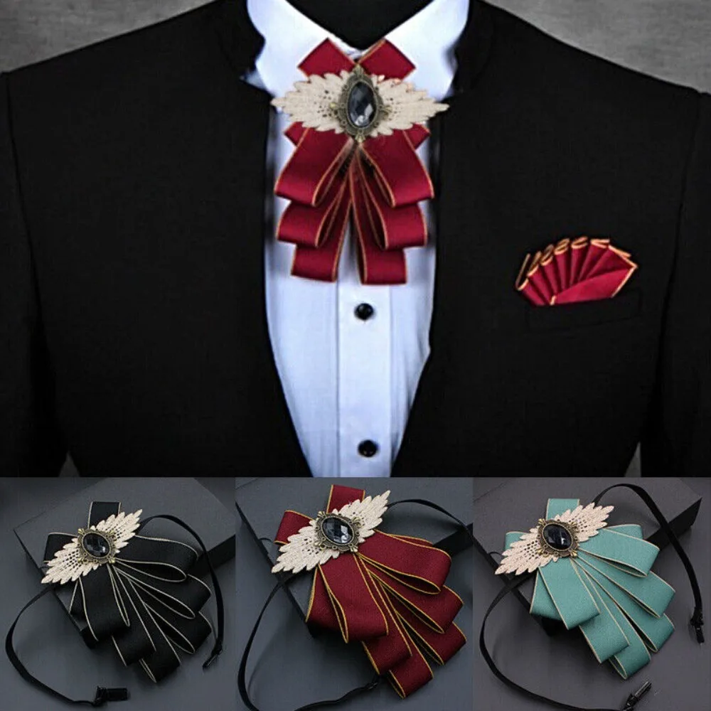 Fashion Faux Stone Men's Suit Lapel Flowers Alloy Polyester Bow Tie Necktie Neck Decoration Party Clothing Accessories for Women neck tie