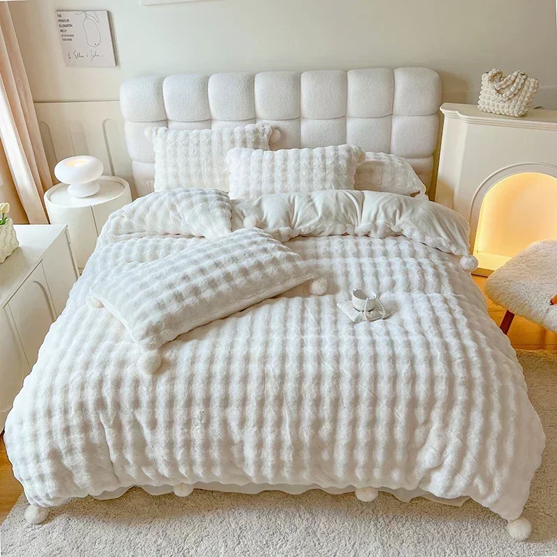 Set biancheria da letto in peluche di lusso Set copripiumino in pelliccia sintetica shaggy Set biancheria da letto queen size autunno inverno Viola soffice 1 copripiumino 1 lenzuolo piatto 2 federe