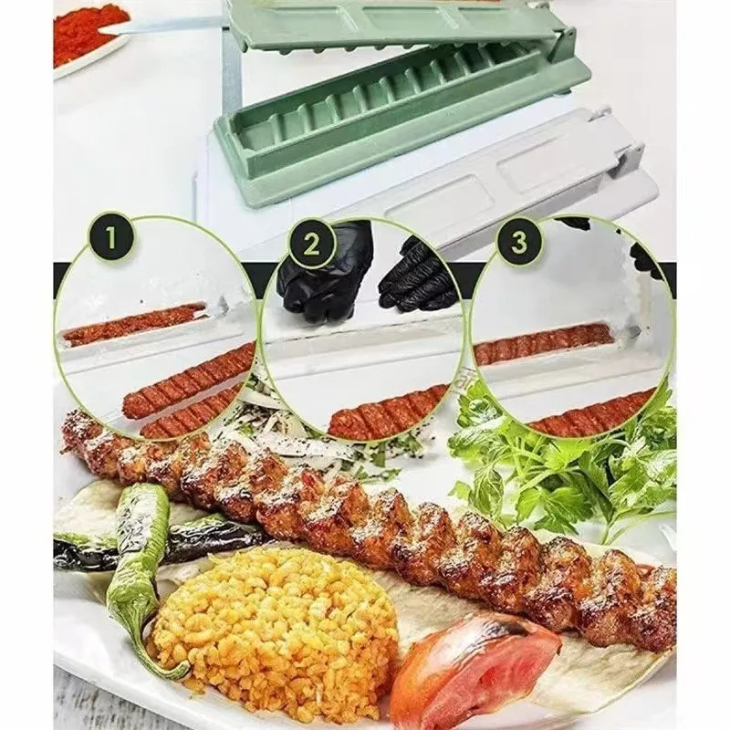 Kebab Maker Barbecue Skewers Bbq Grilling Accessories Single Row Kebab Maker Bbq Meat Skewer Machine Kebab Press Maker Reusable Plastic Bbq Skewer Preparation BBQ Tool
