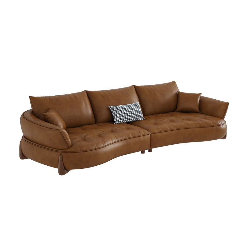 

Изогнутый кожаный диван в стиле ретро, первый слой из воловьей кожи, современный простой диван для маленькой квартиры, гостиной