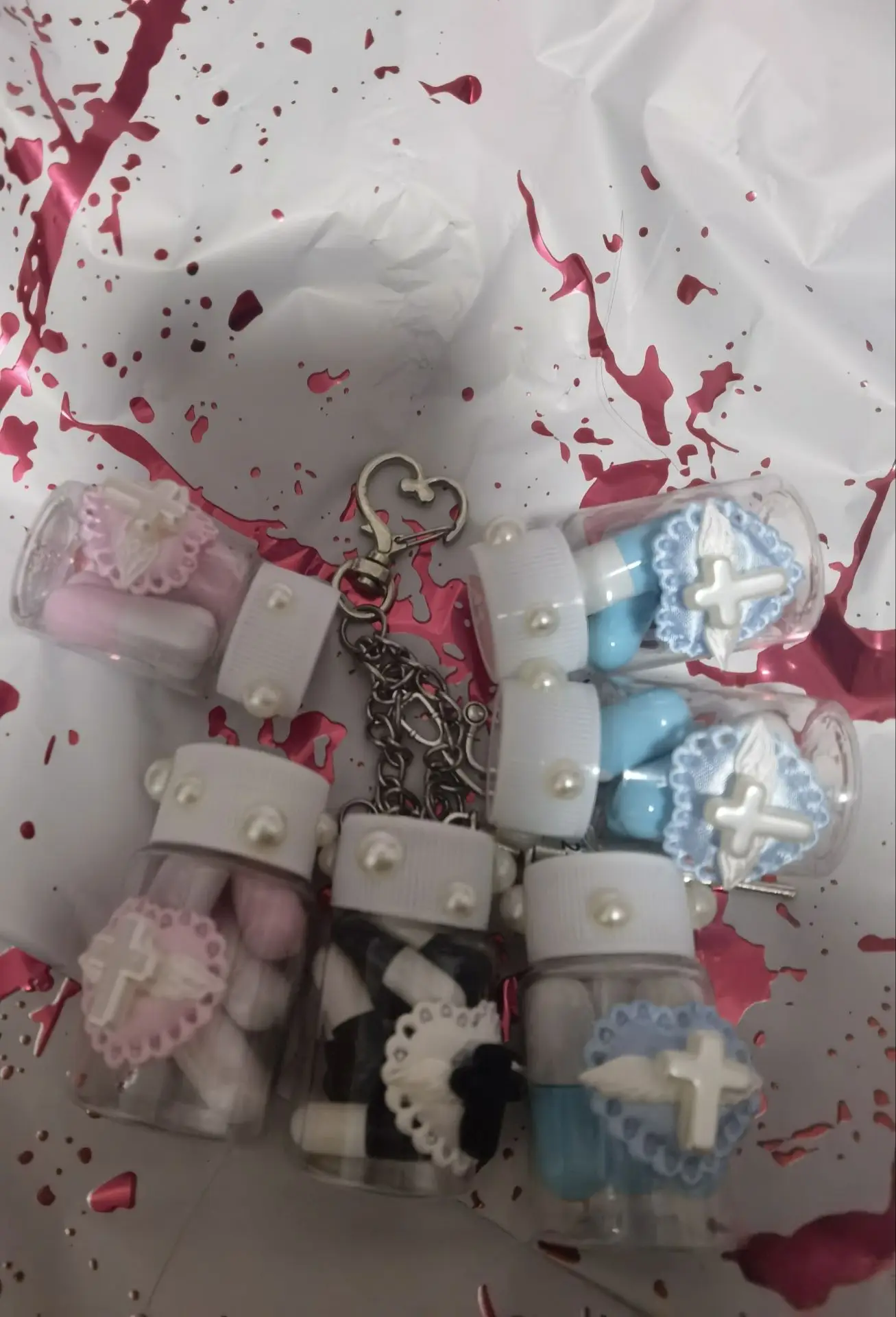 Anime Ornament Pill Syringe Multi-color Y2k Girl Boy Bag Pendant Gothic Lolita Halloween Csplay Prop Decoration Keychain