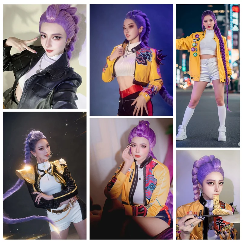 KPop Animate Movie Cosplay Wig Purple Wig with Long Braided Claw Clip Ponytail for Women Girls Halloween Chritmas Cosplay