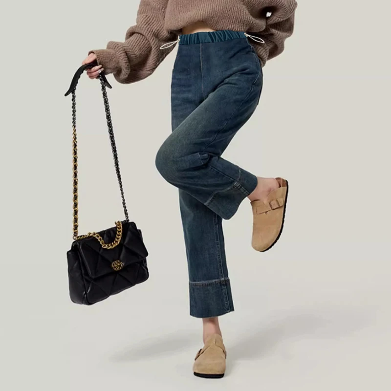 봄 가을 스트레이트 레그 데님 임산부 바지 편안한 루즈핏 빈티지 캐주얼 배 부분 무압박 무지지력 강화