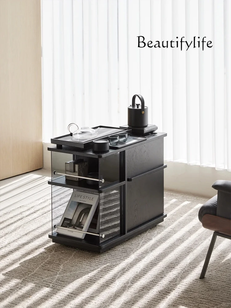 

French Retro Domestic Black Pulley Bus Side Table Side Cabinet Locker Tea Table Removable Trolley