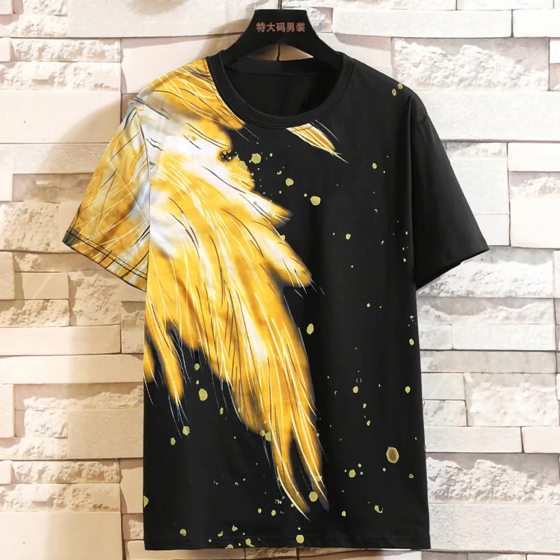 

13XL 12XL Summer new oversized tide Print man plus size color matching casual stitching Half-sleeved t-shirt hip hop t shirt
