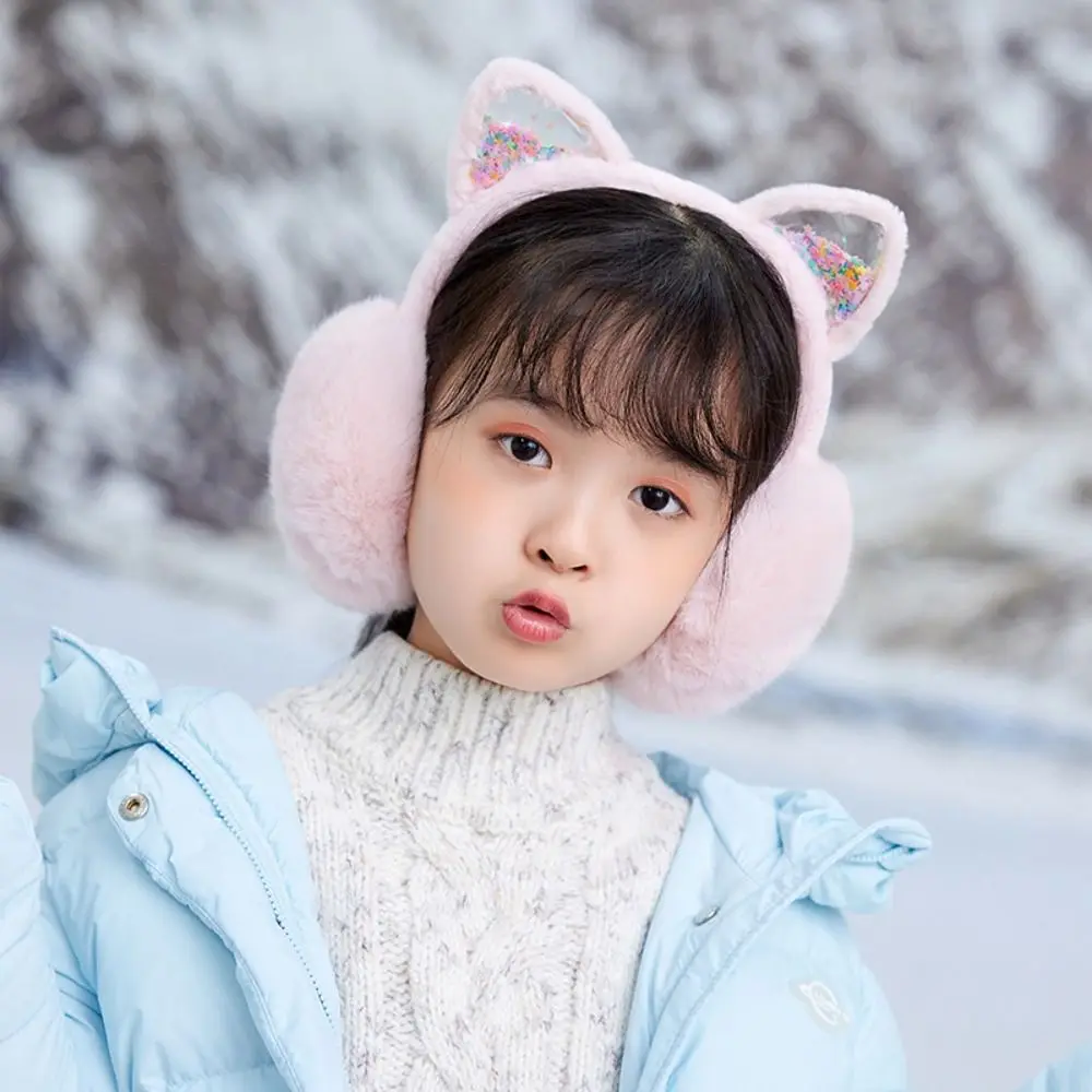 Cartoon Plush Earmuffs Soft Foldable Earcap Cat Ear Earmuffs Glitter Earflap Winter Ear Cover Outdoor