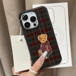 Vintage Teddy Bear Pattern Lychee Texture Phone Case - Soft Cover - iPhone 15 Plus (1)