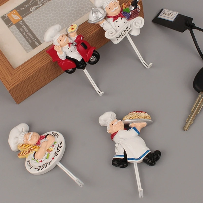 Resin Hooks 3D Cartoon Chef Tools Hooks Waterproof Bathroom Kitchen Hook Hole-free Wall Decorative