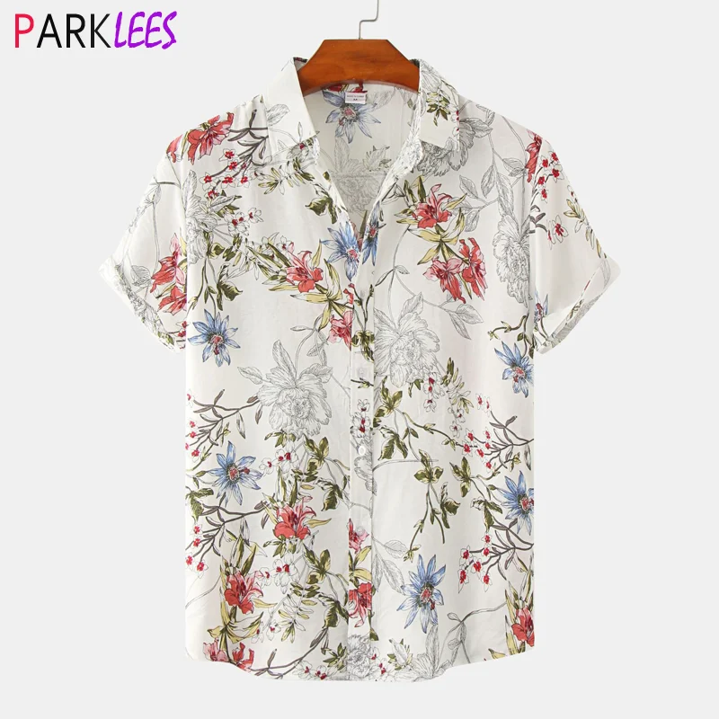 

Mens Floral Hawaiian Beach Shirts 2022 Summer Fashion Quick Dry Tropical Shirts Short Sleeve Button Down Aloha Shirt Chemise 3XL