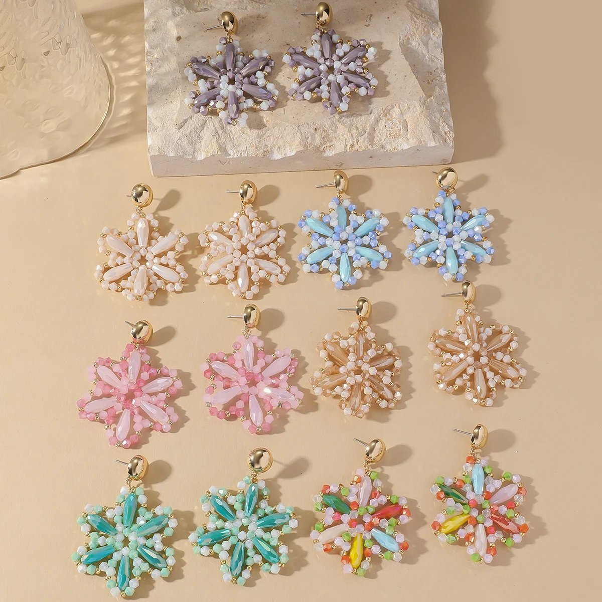 Elegant Snowflower Drop Earrings for Women Girls Lovely Sweet Flower Seed Beaded Dangle Earrings Handmade Jewelry Accessories