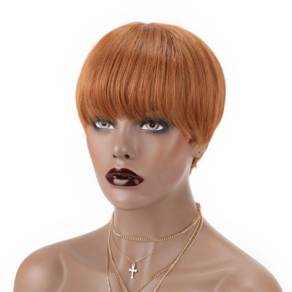 

Toocci Hair Fashion Short Wigs Brazilian Remy Straight Human Hair Wig Full Mechanism Pixie Cut Wigs for Black Women Brown Color