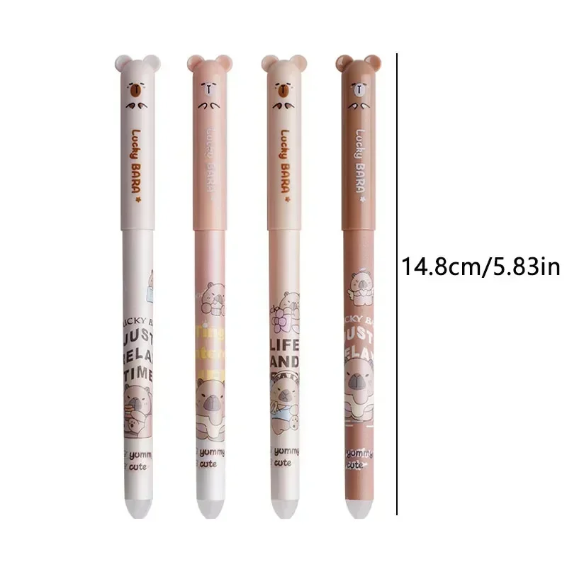 4/26/56pcs Set Creative Brown Bear Pufferfish Erasable Pen, 0.5mm Blue/Black Ink Refill-Smooth Writing Pen Body Anti Slip Design 2