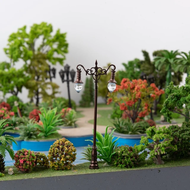 L38E 1/87 Realistic Street Light Micro Post Lights Dollhouse Garden Yard LED Dual-Head Lamp Kid’s Interactive DIY Kit 3V/12V 1