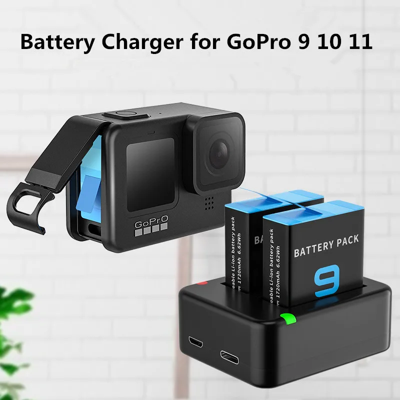 GoPro Hero 10 accu, oplader, geheugenkaart, statief, tas