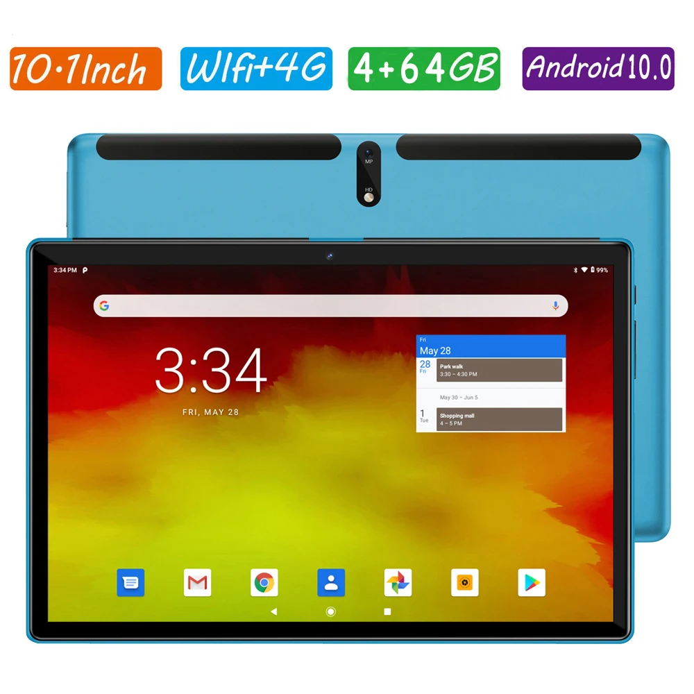 

10.1 Inch Tablet Android10 Phone Call SIM Card 3G 4G LTE 4GB+64GB Octa Core FM Wi-Fi Bluetooth IPS Display