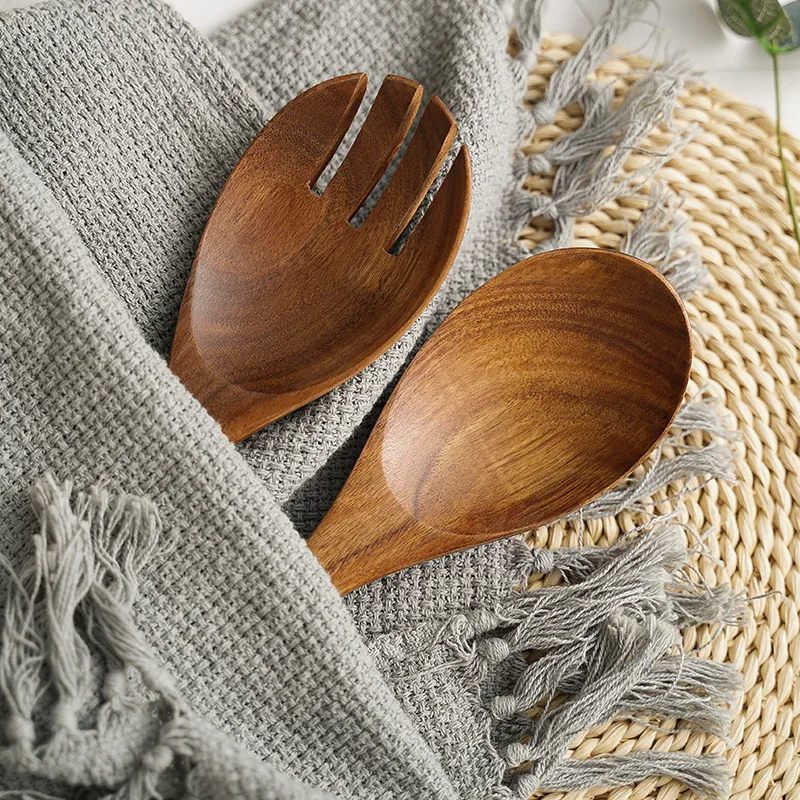 Japanese-style Wooden Cooking Spoon and Fork Set Log Wooden Spoon Fork Salad Pasta Cooking Utensils Suit