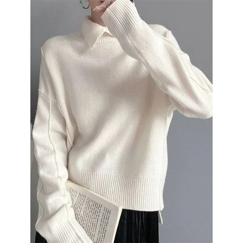 Autumn Long Sleeves Women Sweater European Station Loose Fitting Female Knitwear Solid Color Fashion Ladies Pullover Knitting 6