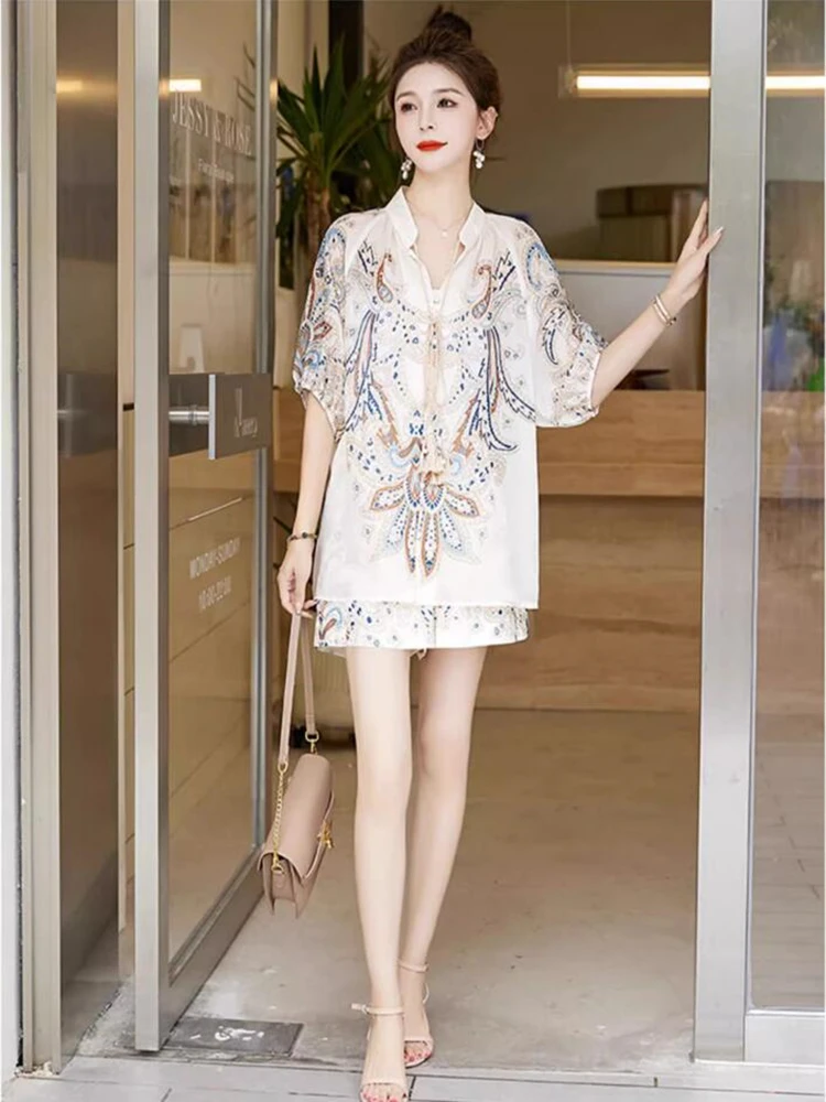 

new summer office lady plus size brand female women girls chiffon shirt short sets suits clothing