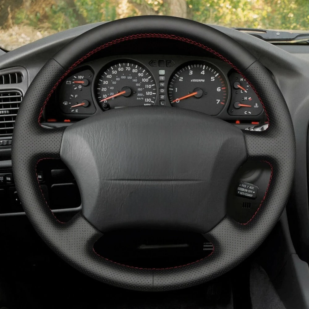 자동차 핸들 커버 Toyota Land Cruiser Prado 1996-2002 자동차 액세서리 용 미끄럼 방지 검정색 인조 가죽