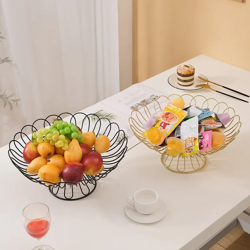 European Entry Lux Fruit Plate Creative Decorations Household Candy Snack Dish Living Room Iron Basket High Leg