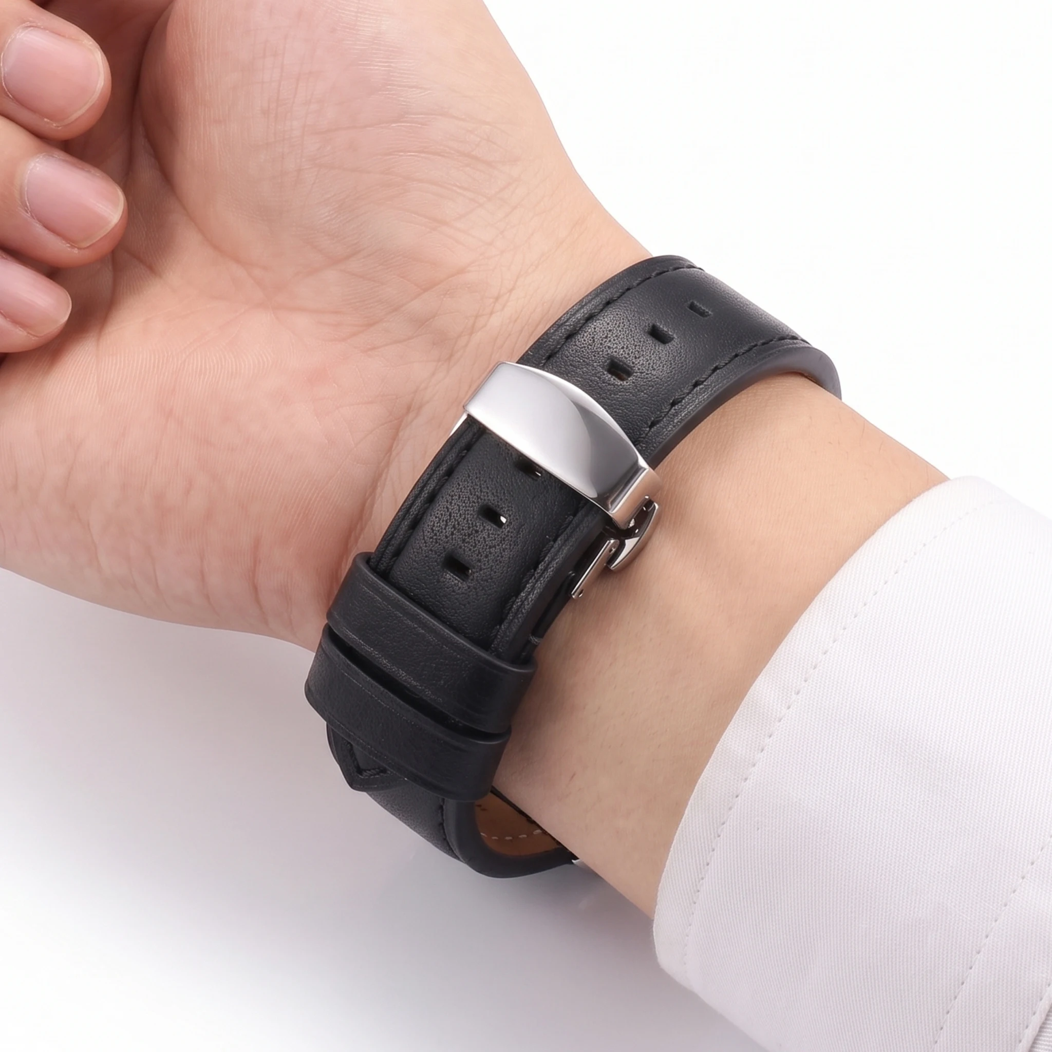Elegant Quick Release Genuine Leather Watch Strap with Dual Press Automatic Clasp